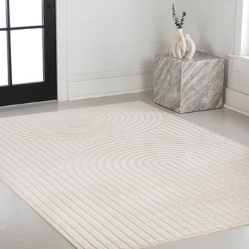 Sofia High-Low MidCentury Modern Arch Stripe Two-Tone Indoor/Outdoor Area Rug